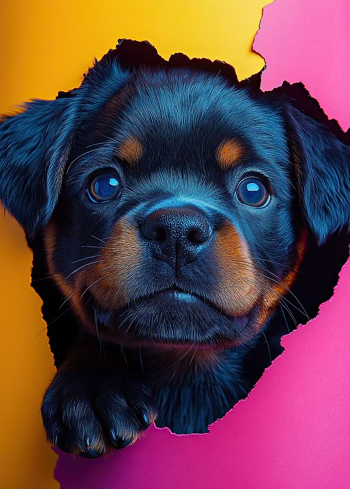 Puppy Peeking Through Paper