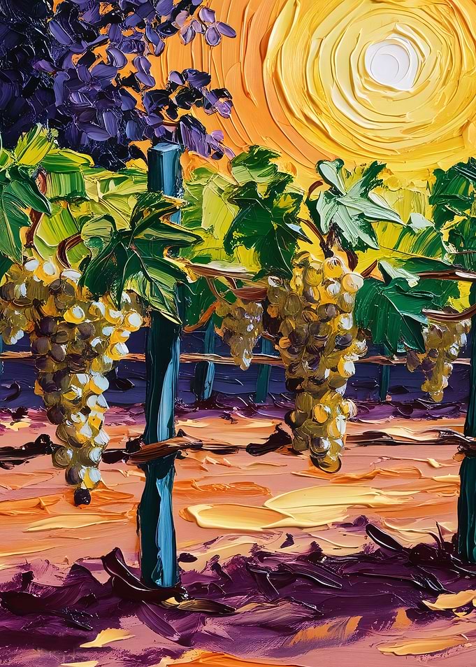 Sunset Vineyard Oil Painting