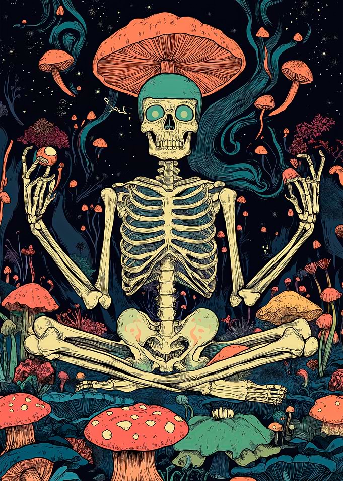 Skeleton in Mushroom Forest