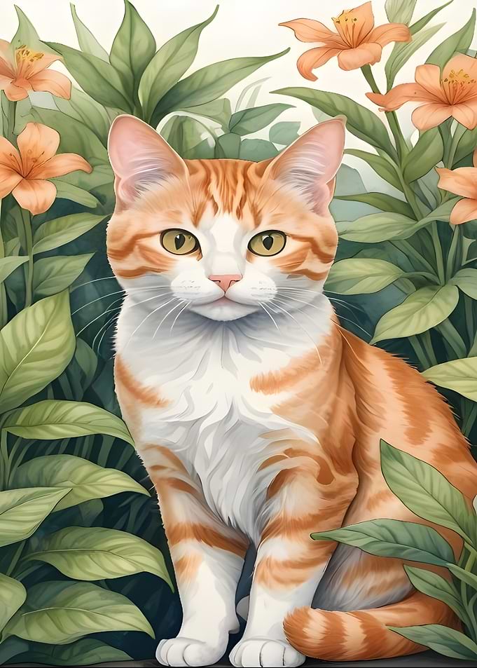 Orange Tabby Cat in Flowers