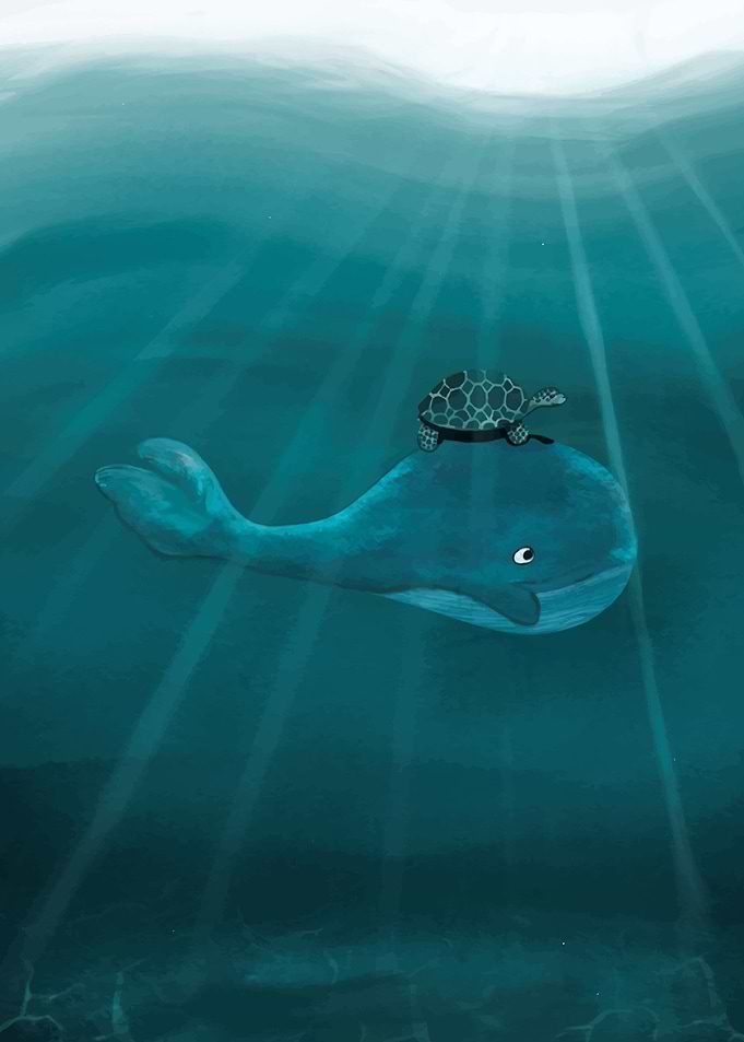 Whale and Turtle Underwater