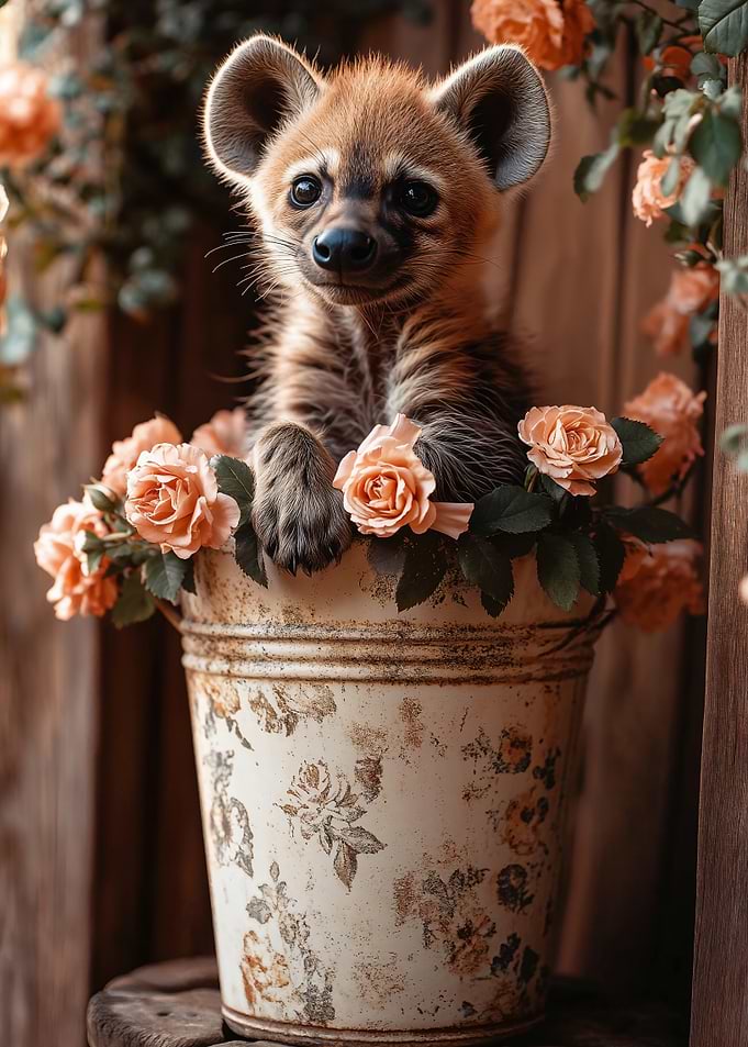 Hyena Pup in Flower Pot