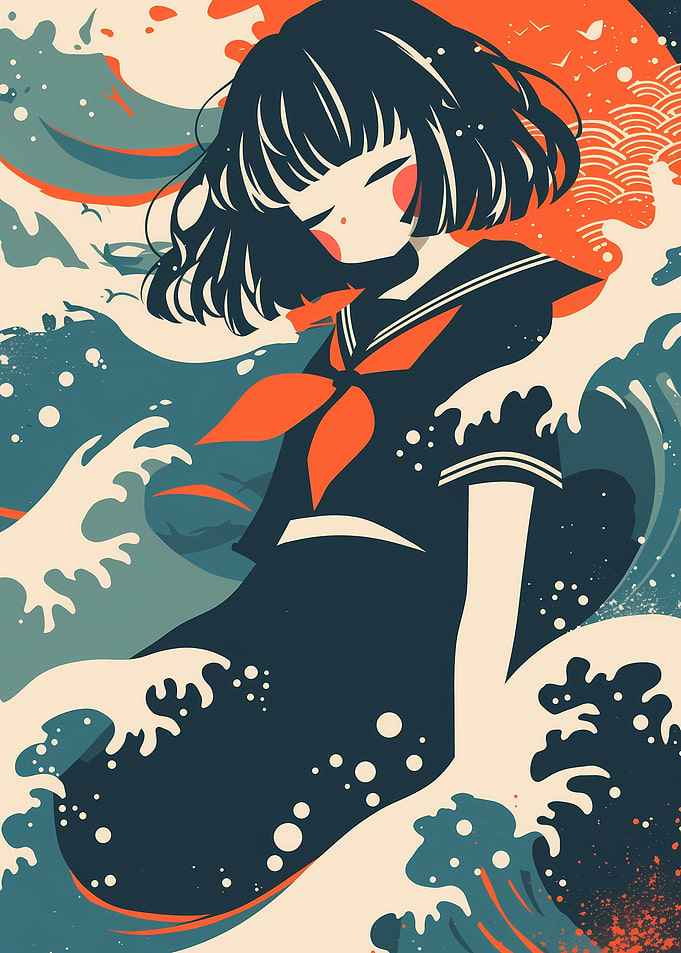 Anime Girl with Waves