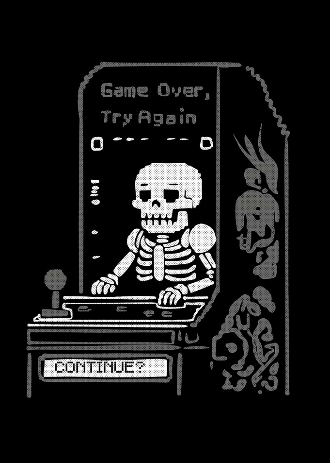 Skeleton Gamer Game Over