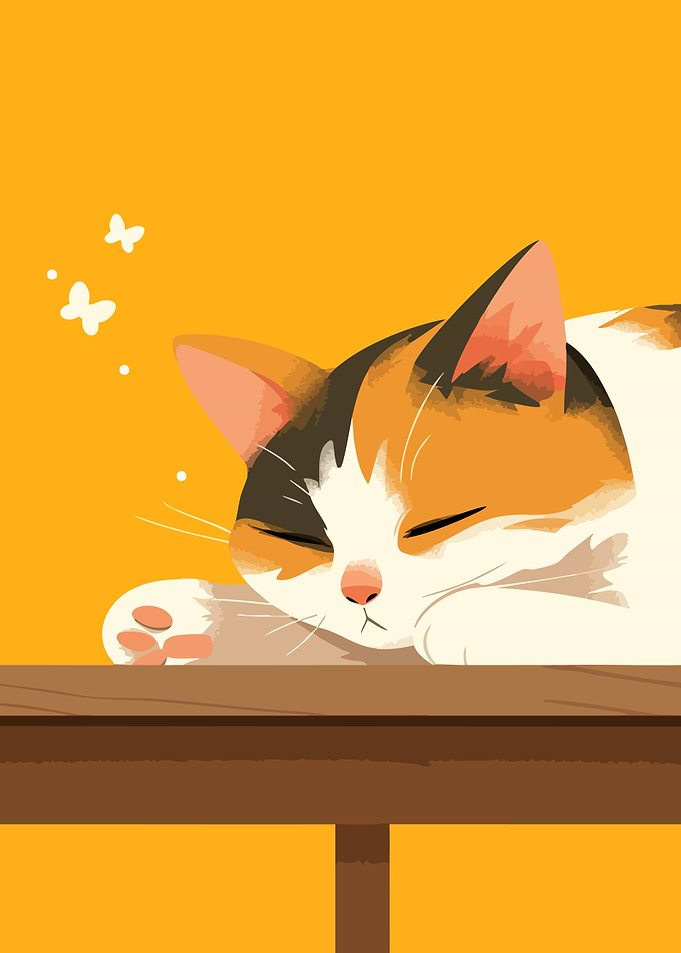 Sleeping Orange Cat Cute Minimalist Art Illustration