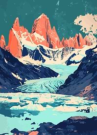 Andes Mountain Glacier Landscape Minimalist Art Illustration