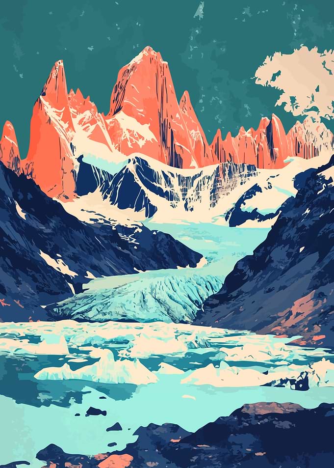 Andes Mountain Glacier Landscape Minimalist Art Illustration