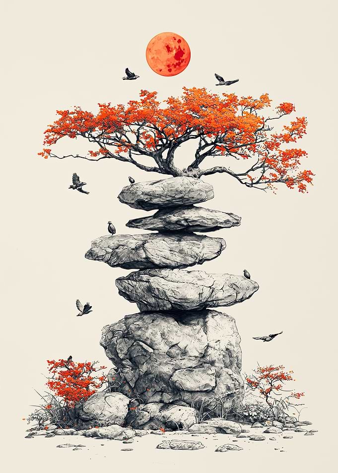 Red Moon & Balanced Rocks