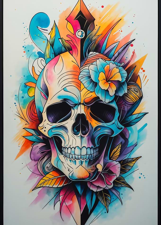 Colorful Skull with Flowers