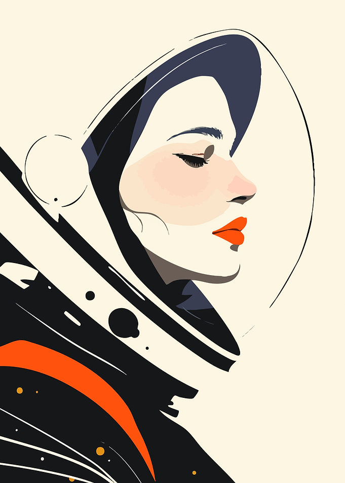 Astronaut Woman Portrait Minimalist Art Illustration
