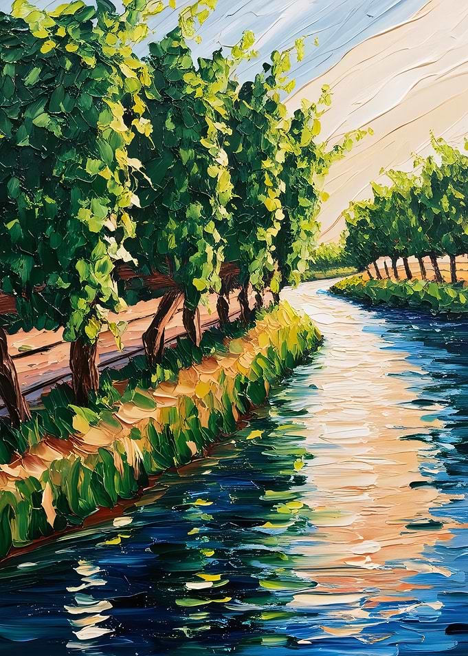 Vineyard River Oil Painting