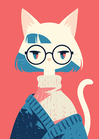 Cute Cat in Sweater Minimalist Art Illustration