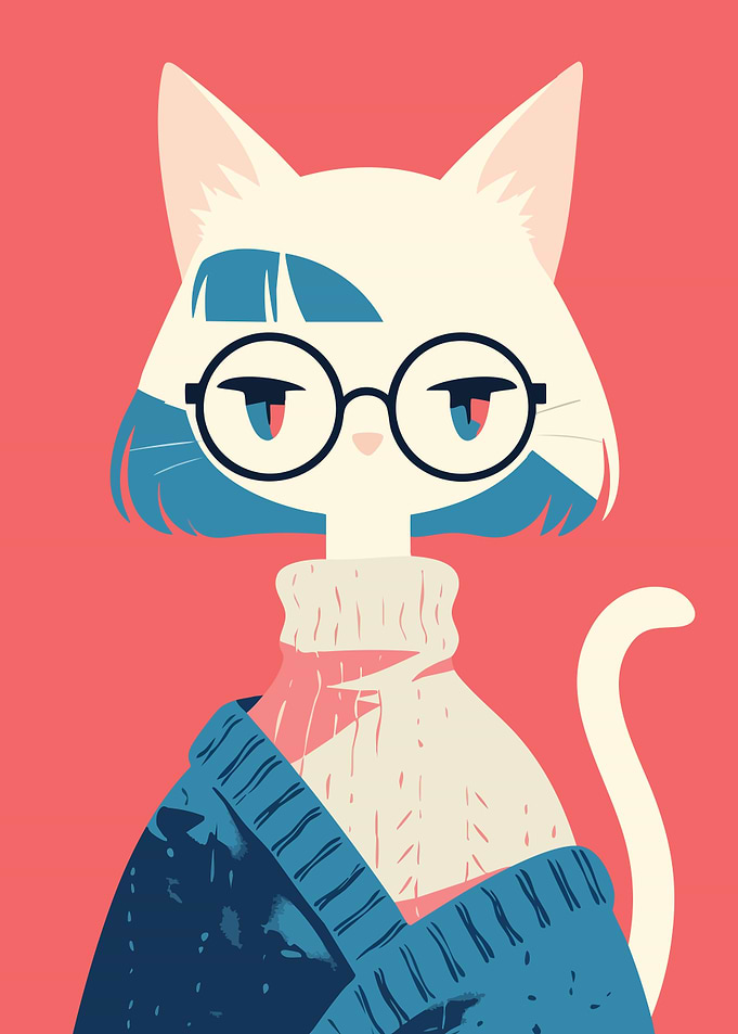 Cute Cat in Sweater Minimalist Art Illustration