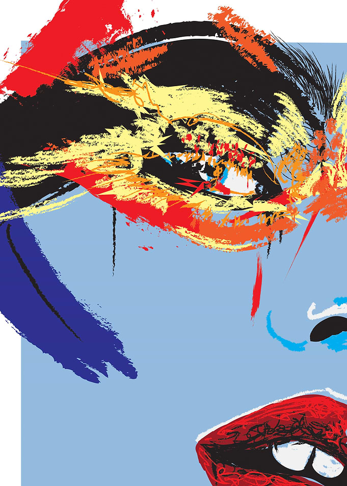 Colorful Sketchy Makeup Face Fashion Illustration Art