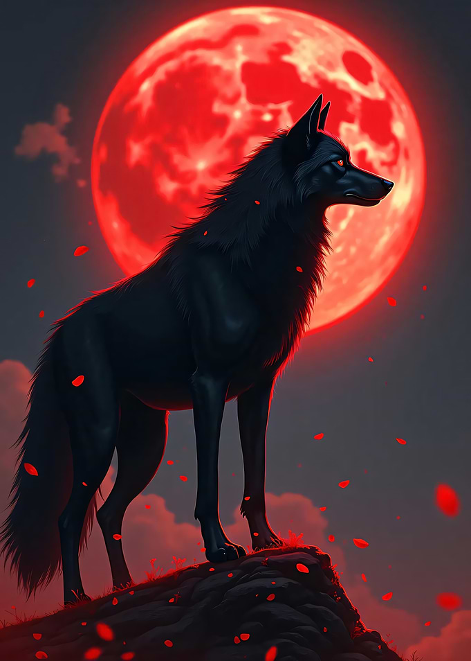 Black Wolf Under Blood Moon