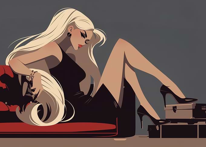 Glamorous Woman in Black Dress
