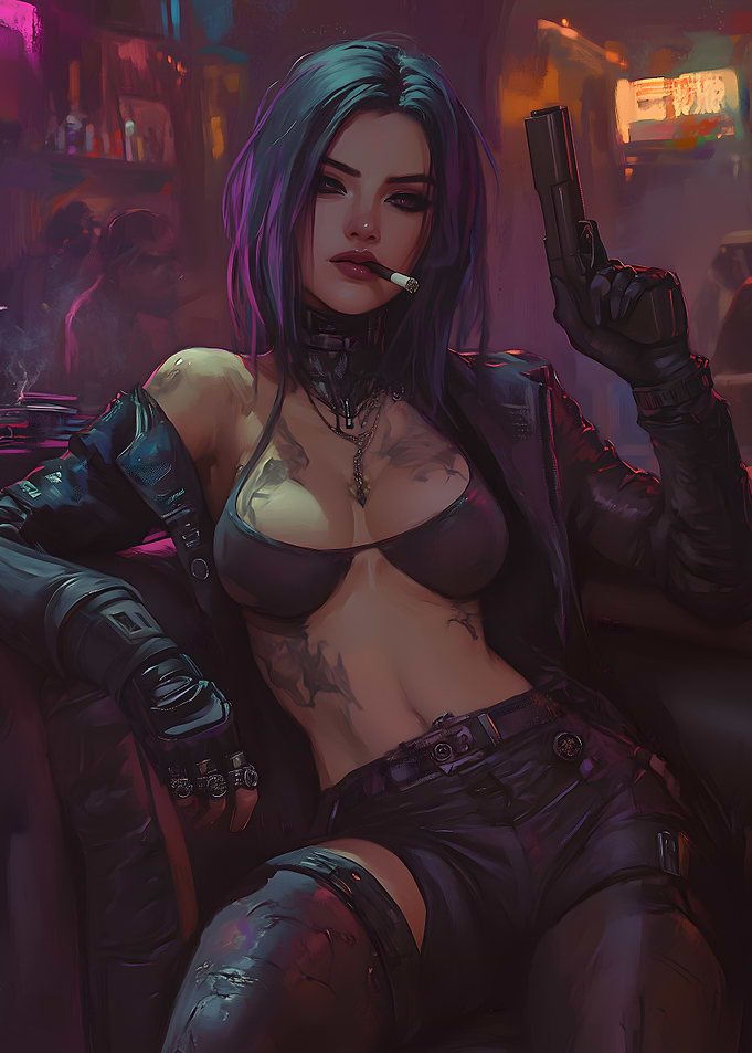 Cyberpunk Woman with Gun