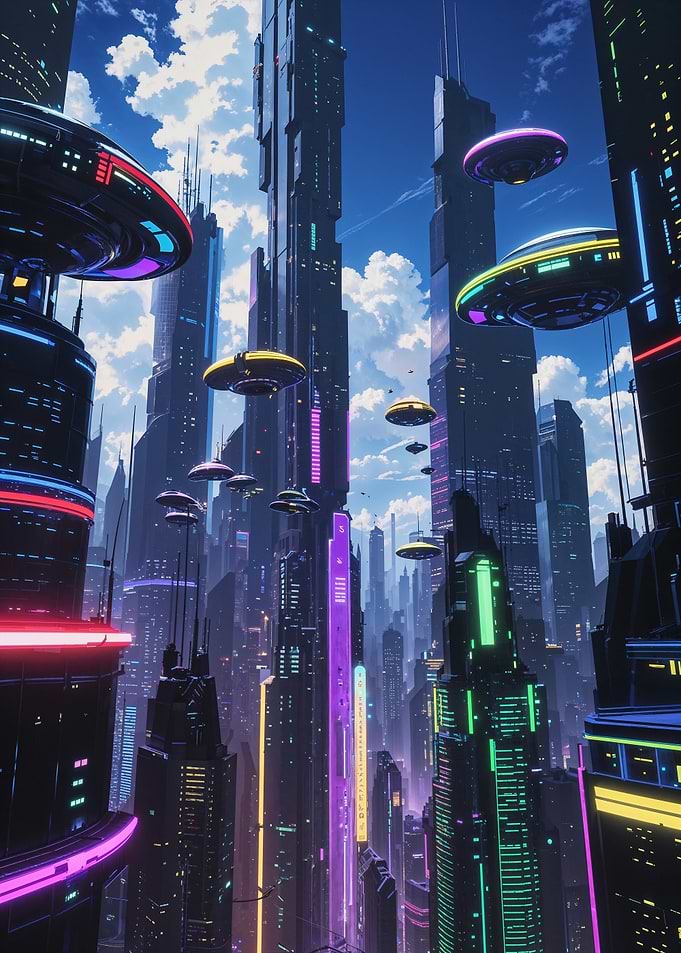 Futuristic Anime Cartoon Style Sci-Fi City