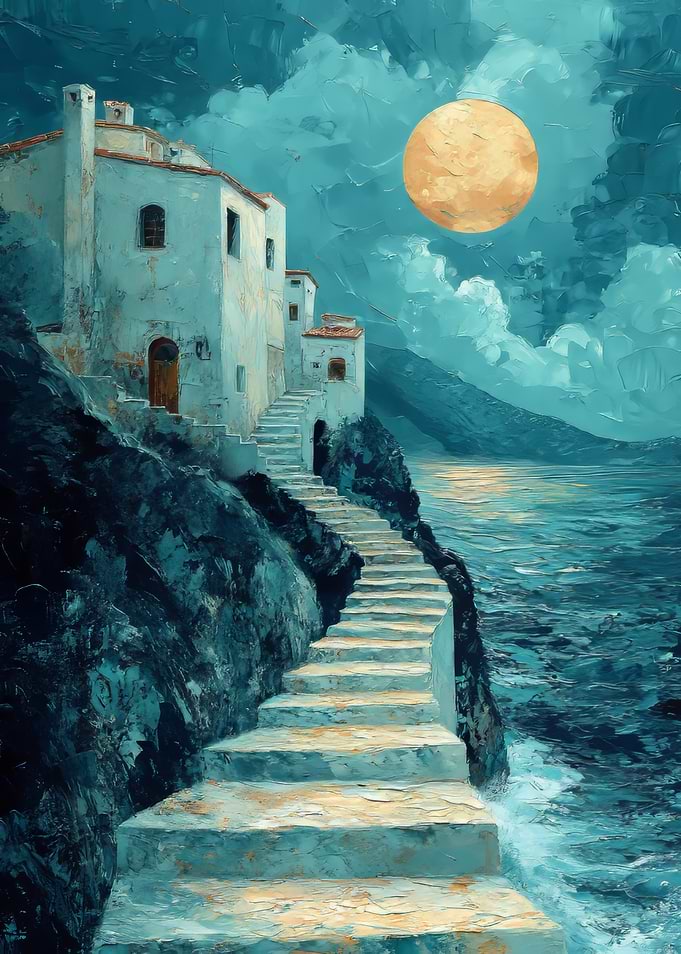 Moonlit Coastal Village