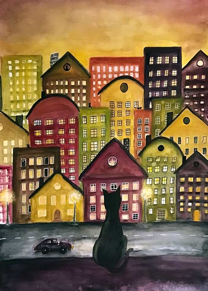 Cat in Cityscape
