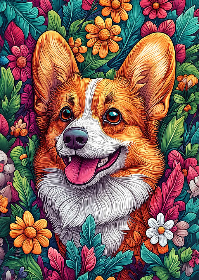Welsh Corgi in Flowers
