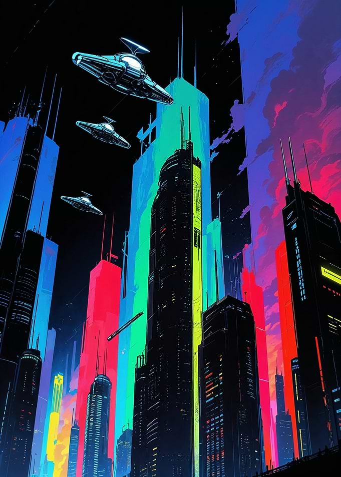Futuristic Anime Cartoon Style Sci-Fi City