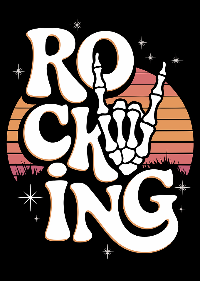 Rockin' Skeleton Hand – Retro Sunset Aesthetic