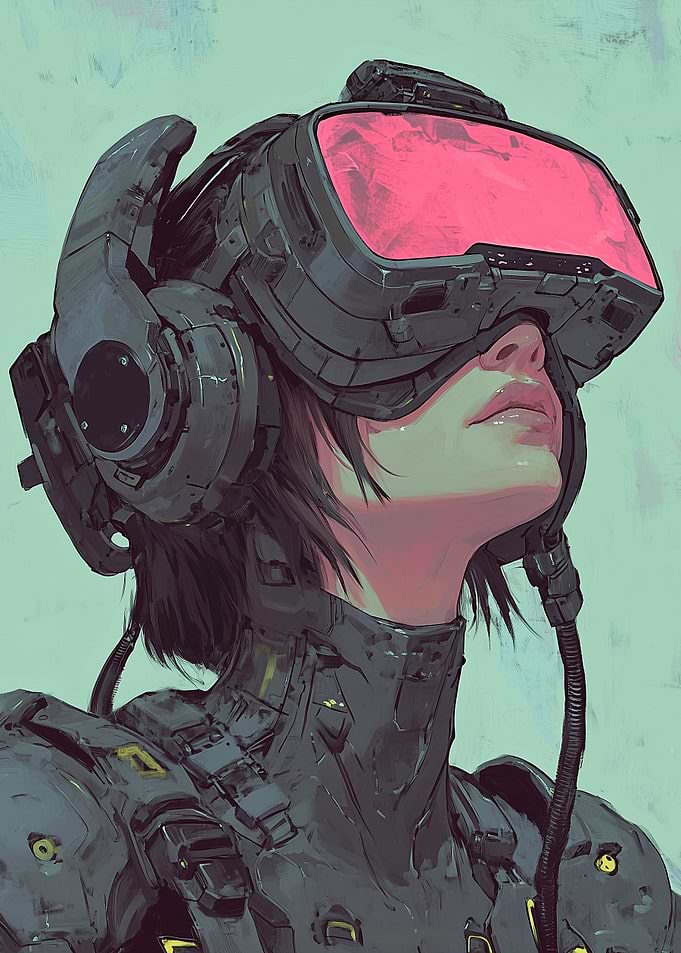 Cyberpunk VR Headset, Woman Portrait