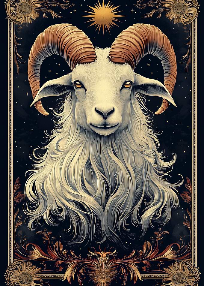 Capricorn White Ram with Golden Horns