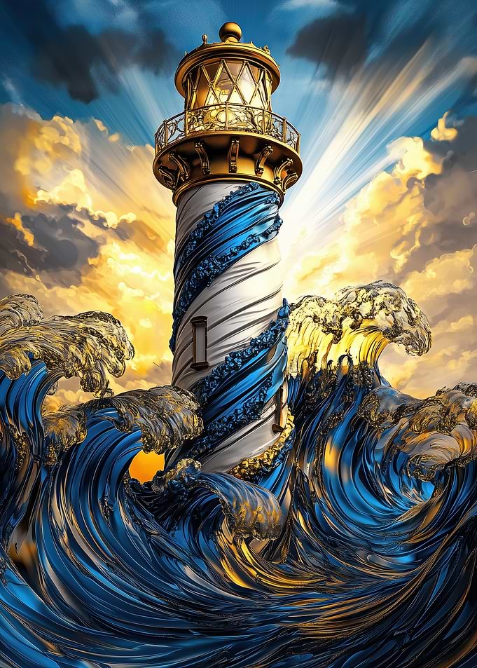 Lighthouse in Stormy Sea