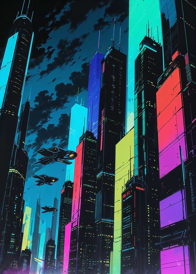 Futuristic Anime Cartoon Style Sci-Fi City