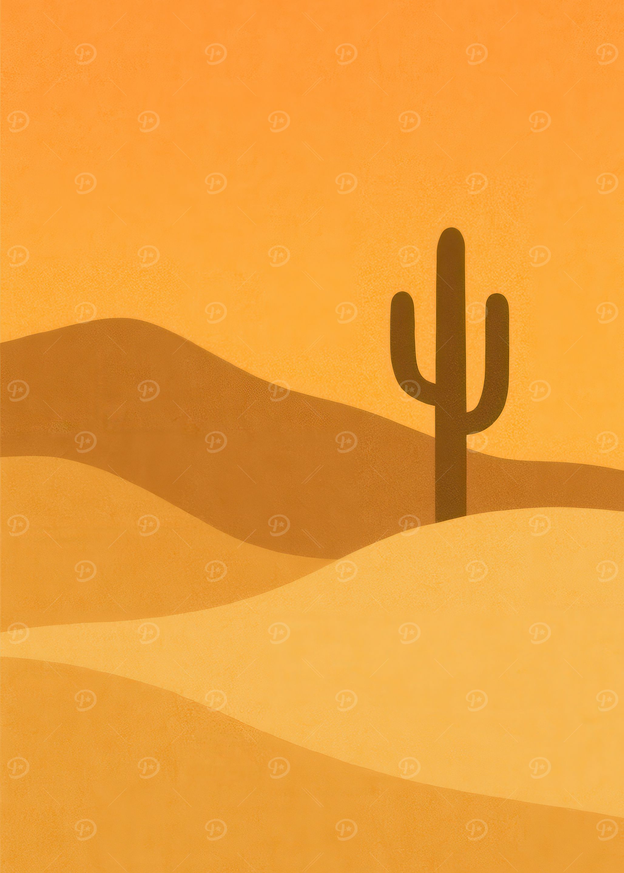 Desert Sunset with Cactus