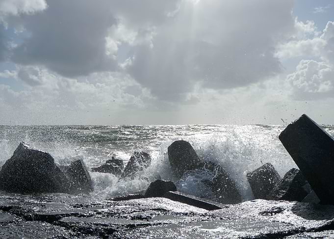 Waves Crashing on Rocks in Denmark