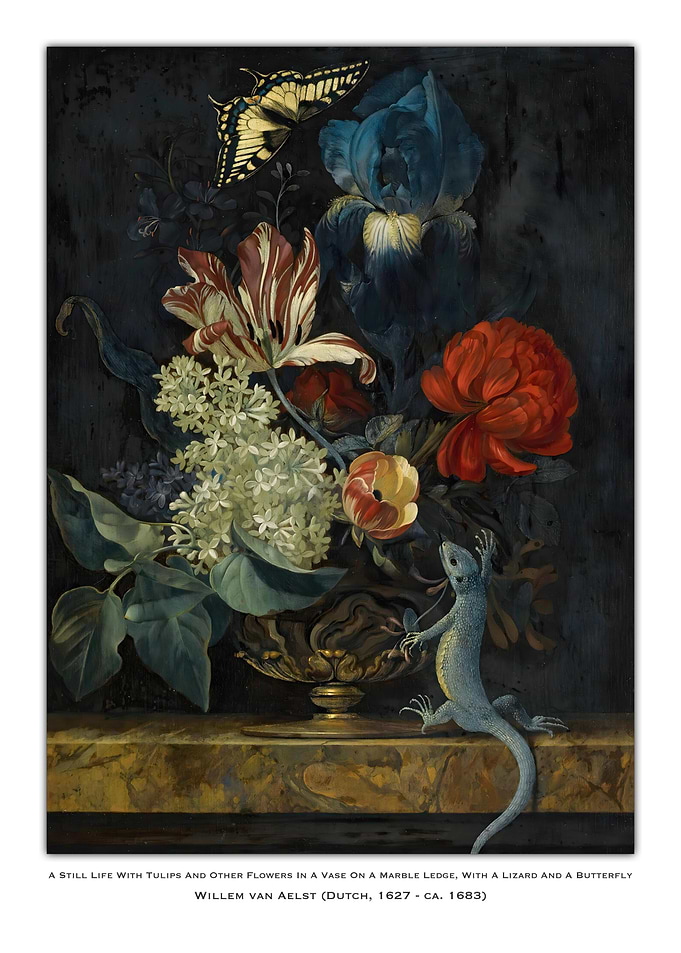 Still Life with Tulips and Lizard