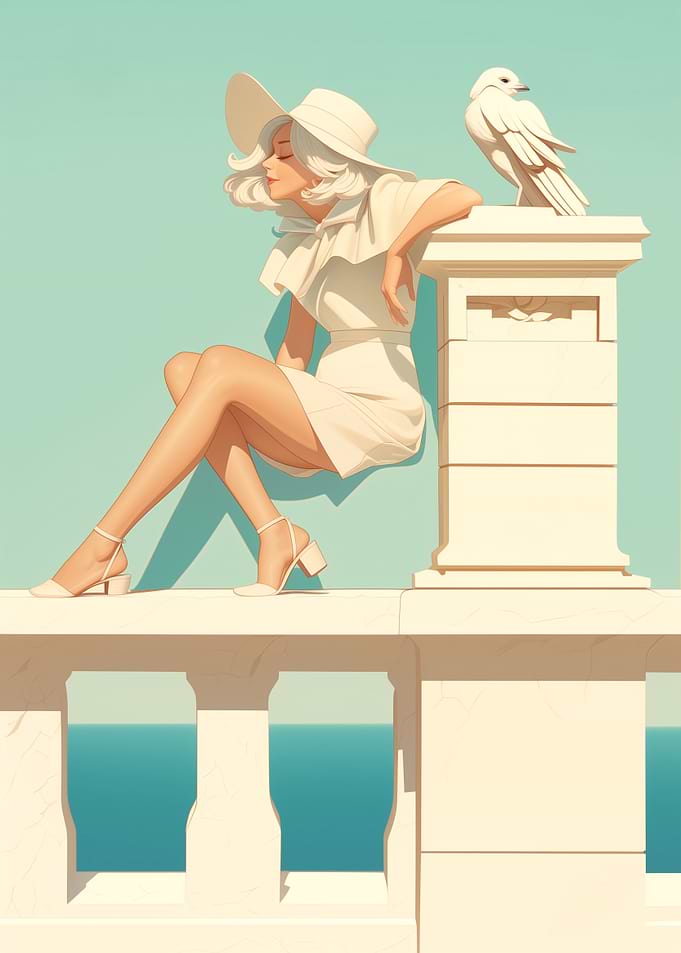 Woman in White Dress by the Sea