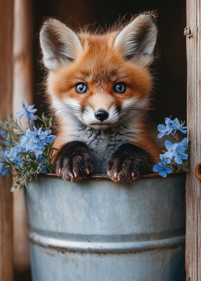 Fox pup in a Bucket
