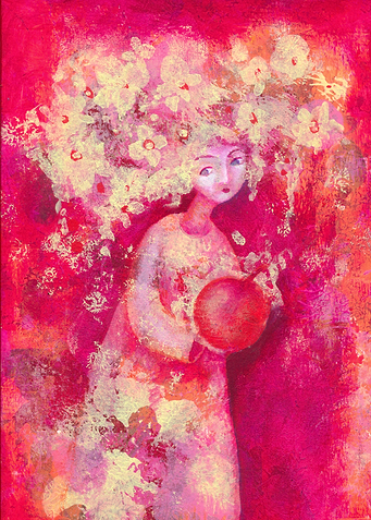 Girl with Flowers and Apple