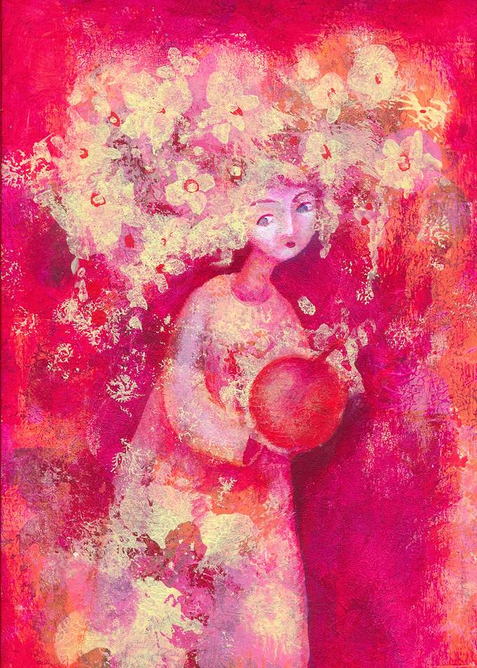 Girl with Flowers and Apple