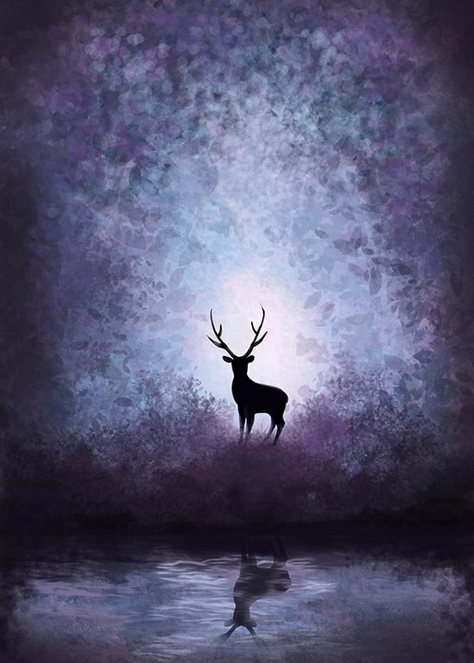 Silhouette Deer in Forest