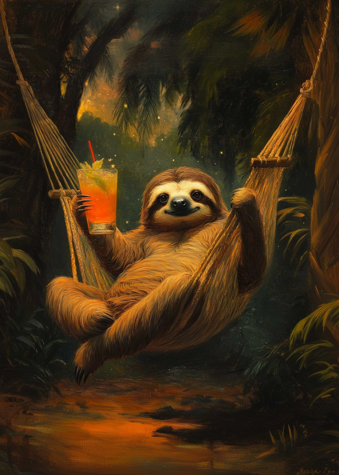 Sloth in Hammock with Drink
