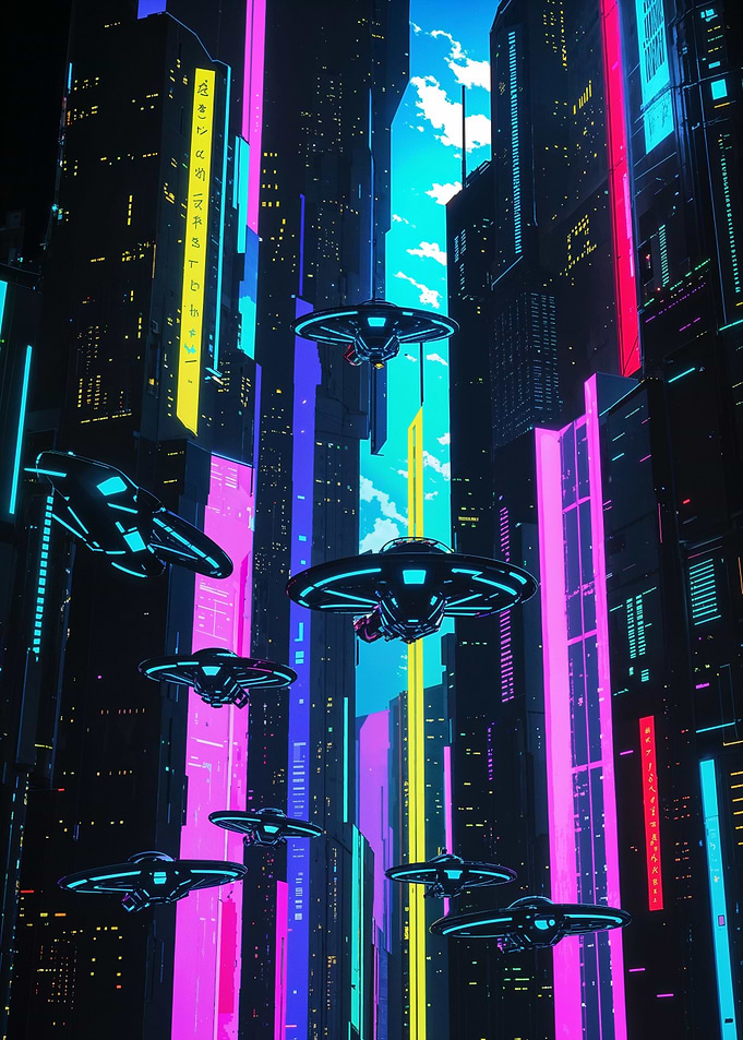 Futuristic Anime Cartoon Style Sci-Fi City