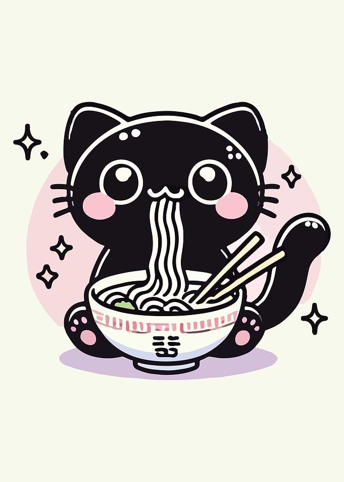 Kawaii Cat Eating Ramen – Cute Noodle Lover