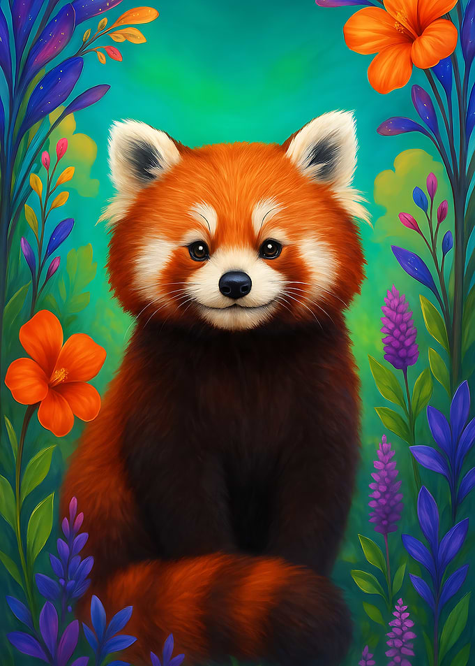 Cute Red Panda in Flowers