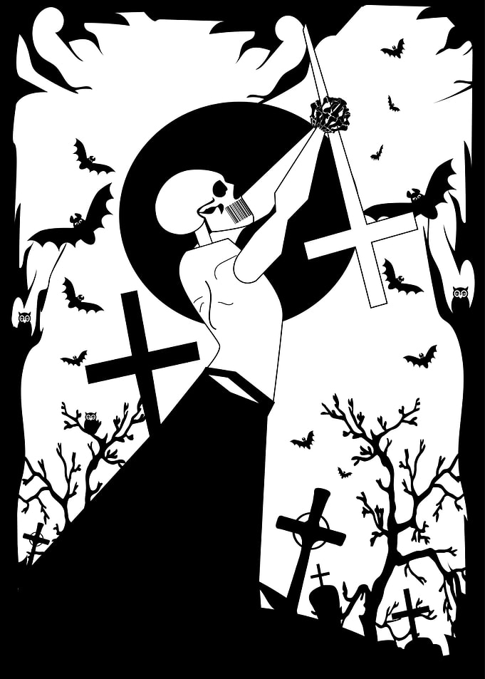Skeleton Holding Cross