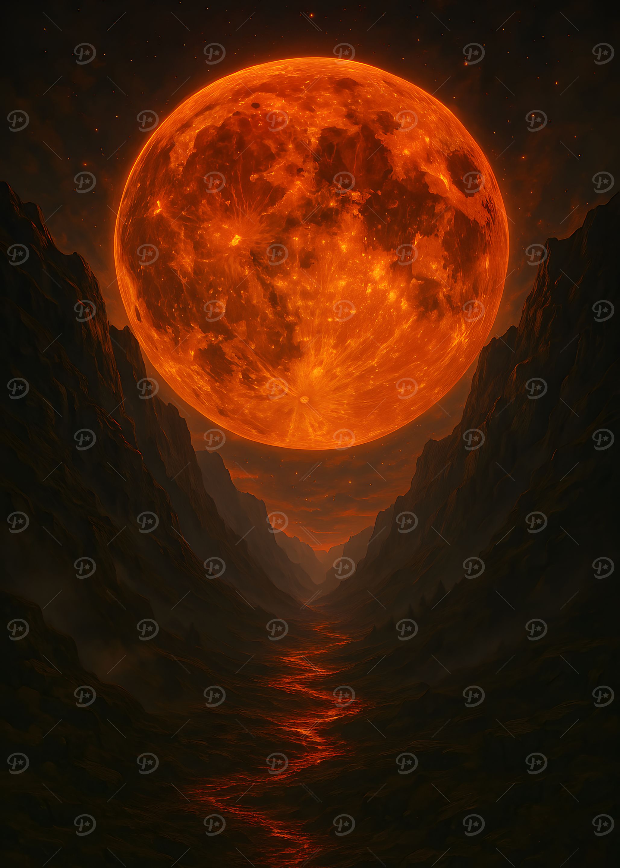 Blood Moon Over Mountains