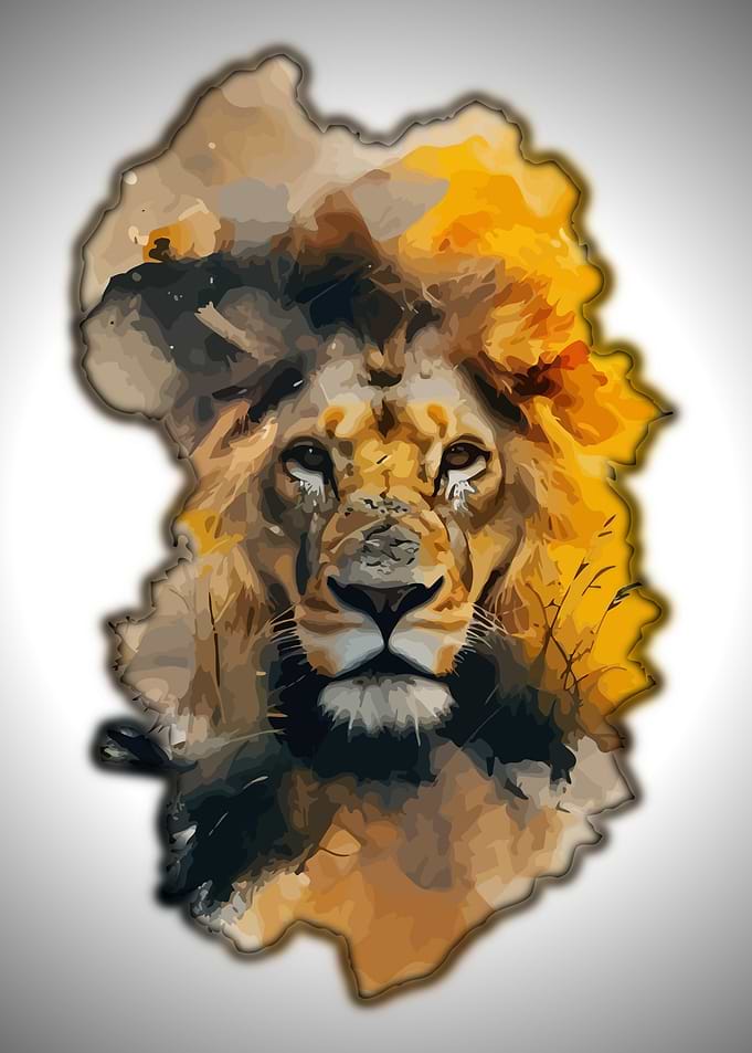 Lion Watercolor Portrait