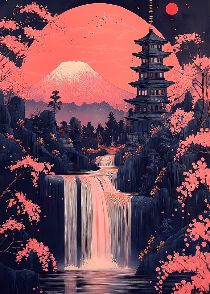 Japanese Pagoda Waterfall