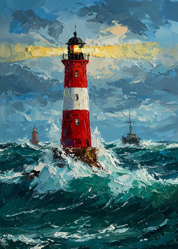 Lighthouse in Stormy Sea