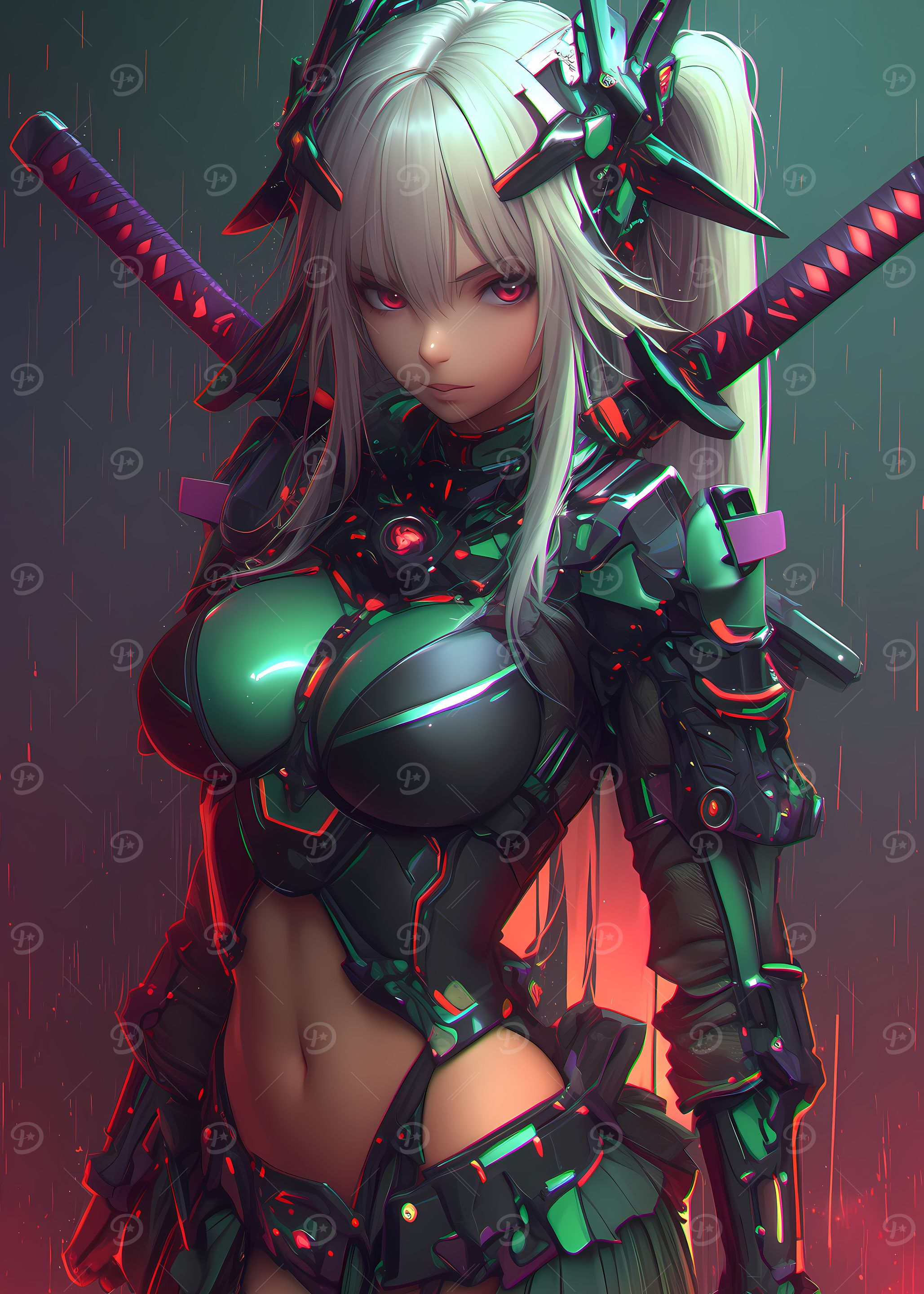Cyberpunk Samurai Anime Girl Gaming