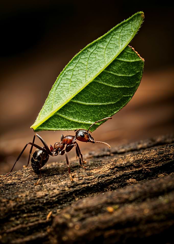 Ant Carrying Leaf
